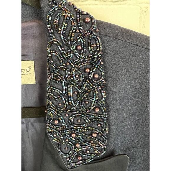 JOHN MEYER OF NORWICH blue wool beaded evening cocktail blazer coat 10 NWOT - Picture 4 of 9